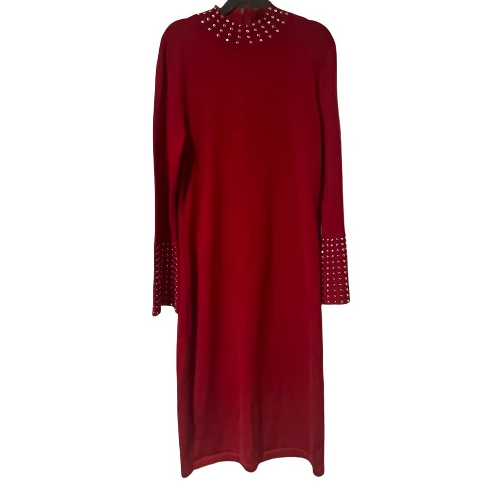 Calvin Klein Red Studded‎ Mock Neck Sweater Dress Knee Length Women's Size Small